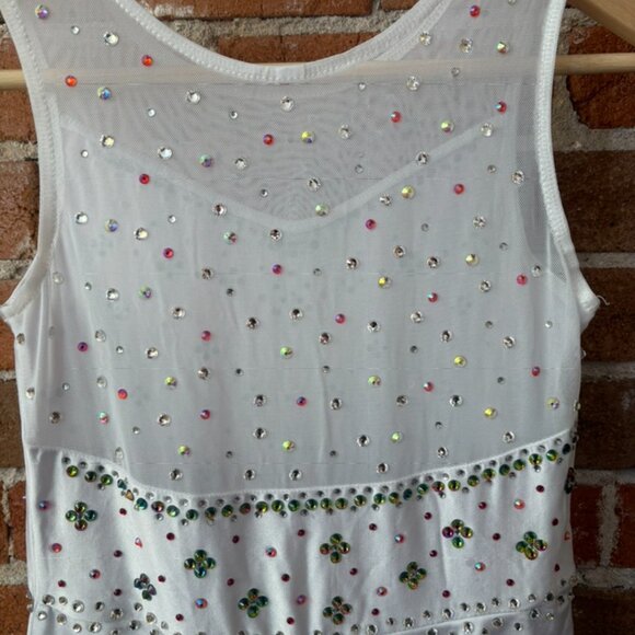 "Funfetti" White Figure Skating Dress + LOTS of Custom Crystals Girls Size 8-10 - Picture 3 of 6